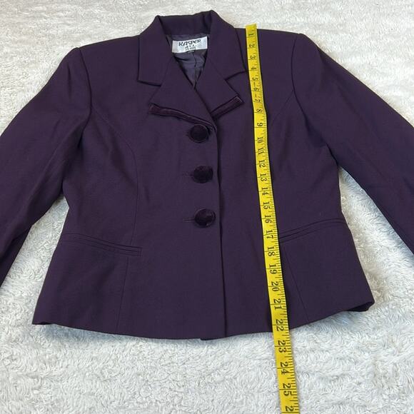 Y2K Kasper A.S.L. Petite Purple eggplant velvet trim skirt suite, size 4P - Picture 2 of 14